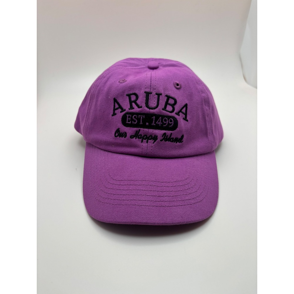 Aruba Our Happy Island Embroidered Purple Baseball Cap Hat Adjustable Strap